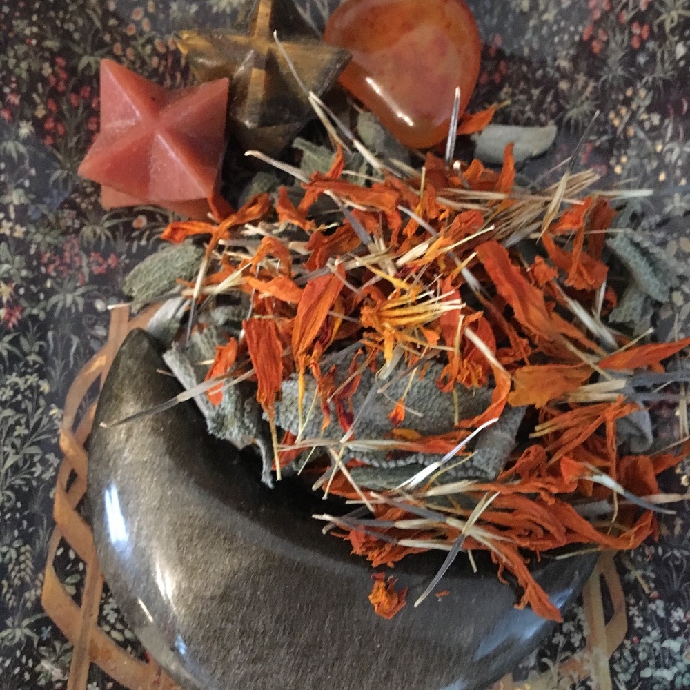 Samhain loose incense- dried sage and marigolds with a touch of frankincense
